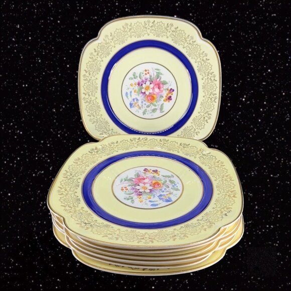 JOHNSON BROTHERS England Pareek Plates Floral Center Set 7 Square Ceramic 7.5"W - Picture 10 of 11